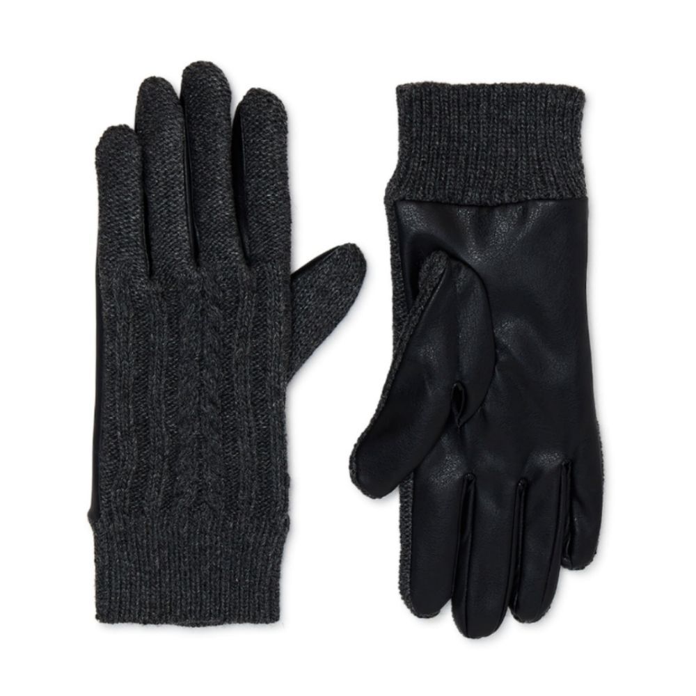 Time and Tru Women's Mixed Media Knit and Faux Leather Gloves‎